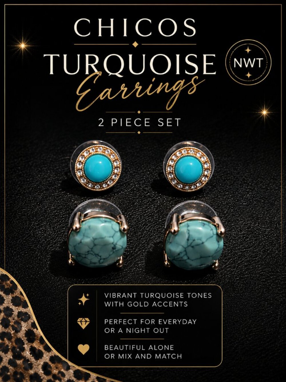 New With Tags Chico’s Turquoise Earrings – Set of 2 Pairs